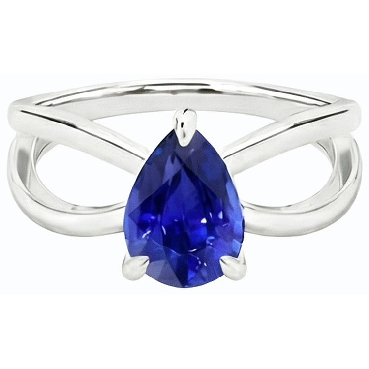 Bague Solitaire Or Blanc Saphir de Ceylan 2.50 Carats Anneau Fendu