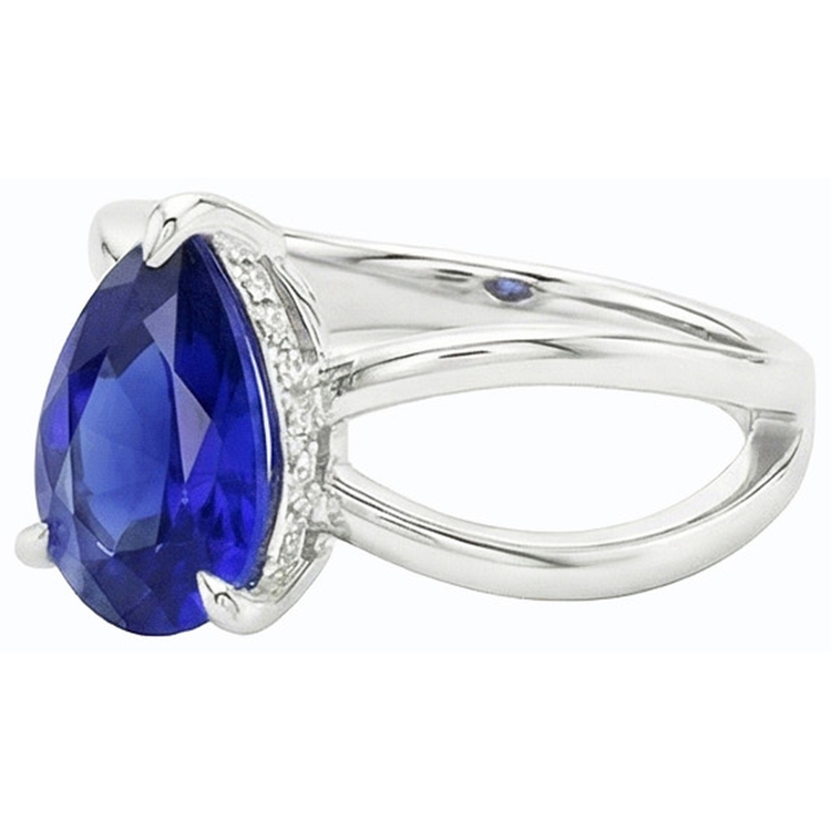Bague Solitaire Or Blanc Saphir de Ceylan 2.50 Carats Anneau Fendu