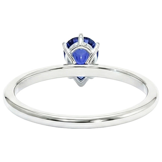 Bague Solitaire Or Blanc Style Larme Poire Saphir Bleu 2 Carats