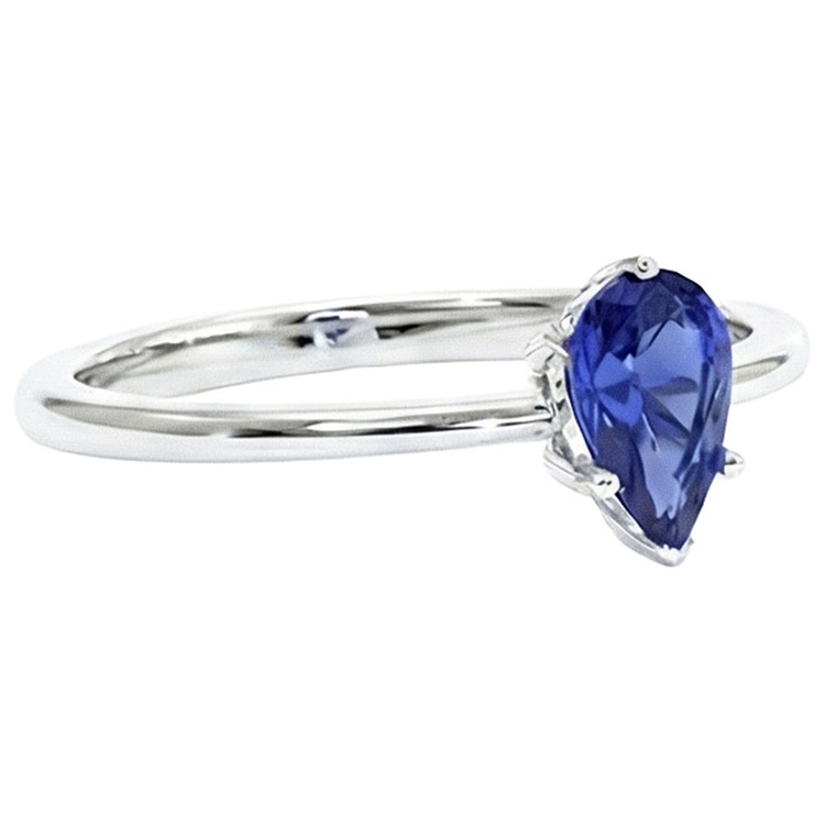 Bague Solitaire Or Blanc Style Larme Poire Saphir Bleu 2 Carats
