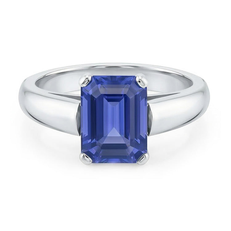 Bague Solitaire Or Blanc Taille Emeraude Saphir Ceylan 1.50 Carats