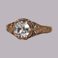 Bague Solitaire Or Gypsy Naturel Diamant Rond Taille Ancienne 1.50 Ct Style Vintage