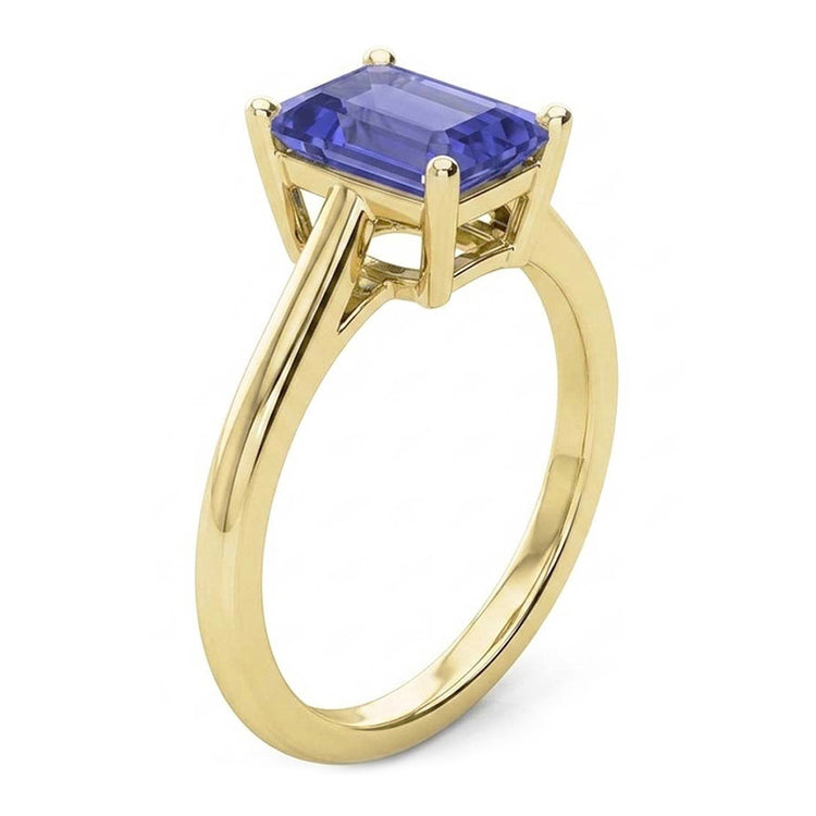Bague Solitaire Or Jaune Emeraude Ceylan Saphir Pierre Gemme 2 Carats