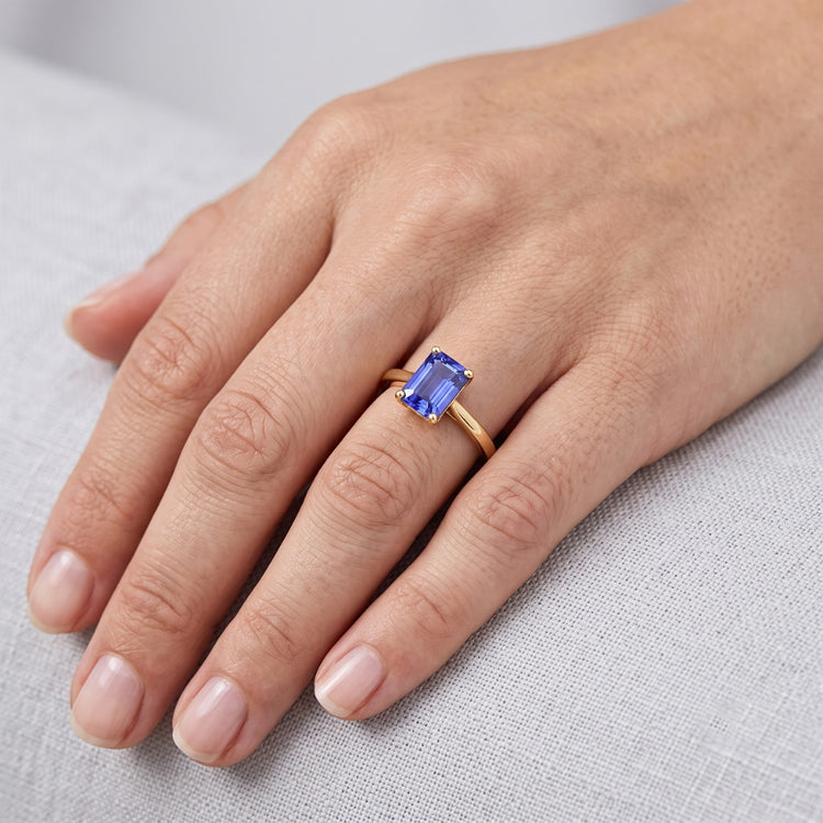 Bague Solitaire Or Jaune Emeraude Ceylan Saphir Pierre Gemme 2 Carats