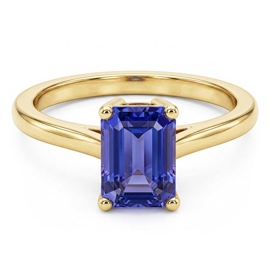 Bague Solitaire Or Jaune Emeraude Ceylan Saphir Pierre Gemme 2 Carats