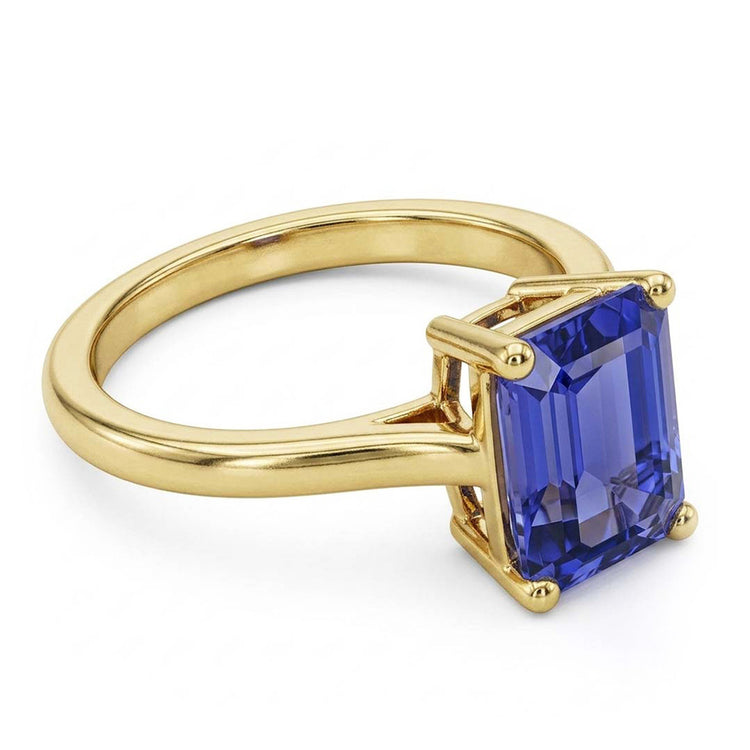 Bague Solitaire Or Jaune Emeraude Ceylan Saphir Pierre Gemme 2 Carats