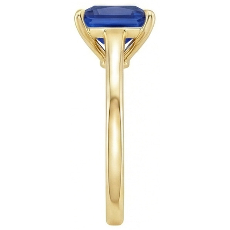 Bague Solitaire Or Jaune Princesse Saphir Bleu Pierre 5 Carats