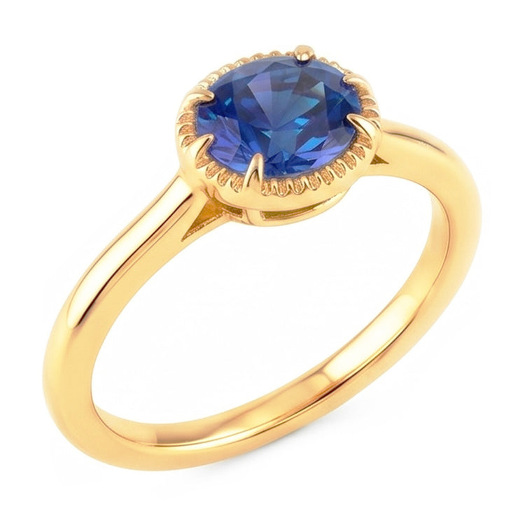 Bague Solitaire Or Jaune Sertie Griffe Saphir Bleu 1.50 Carats