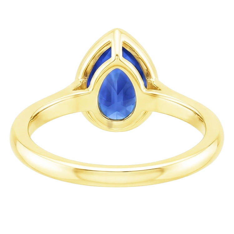 Bague Solitaire Or Jaune Sertie Lunette Saphir Sri Lankan Poire 4 Carats