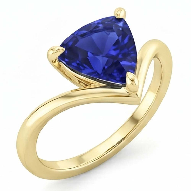 Bague Solitaire Or Jaune Trillion Saphir 1.50 Carats Sertie De Griffes