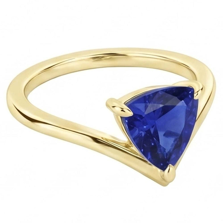 Bague Solitaire Or Jaune Trillion Saphir 1.50 Carats Sertie De Griffes