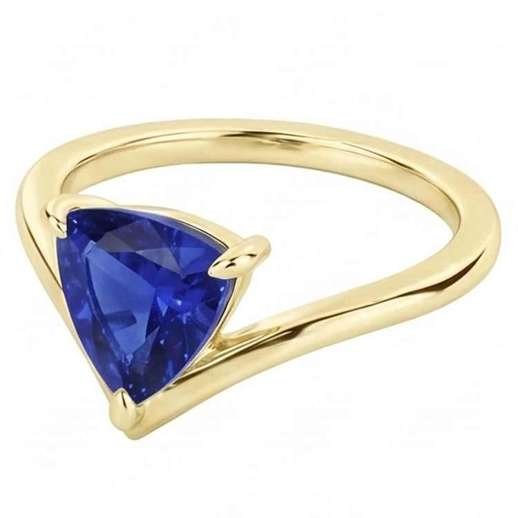 Bague Solitaire Or Jaune Trillion Saphir 1.50 Carats Sertie De Griffes