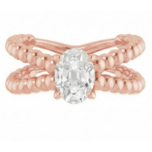 Bague Solitaire Or Naturel Diamant Taille Vieille Mine Perlée Style 3 Carats