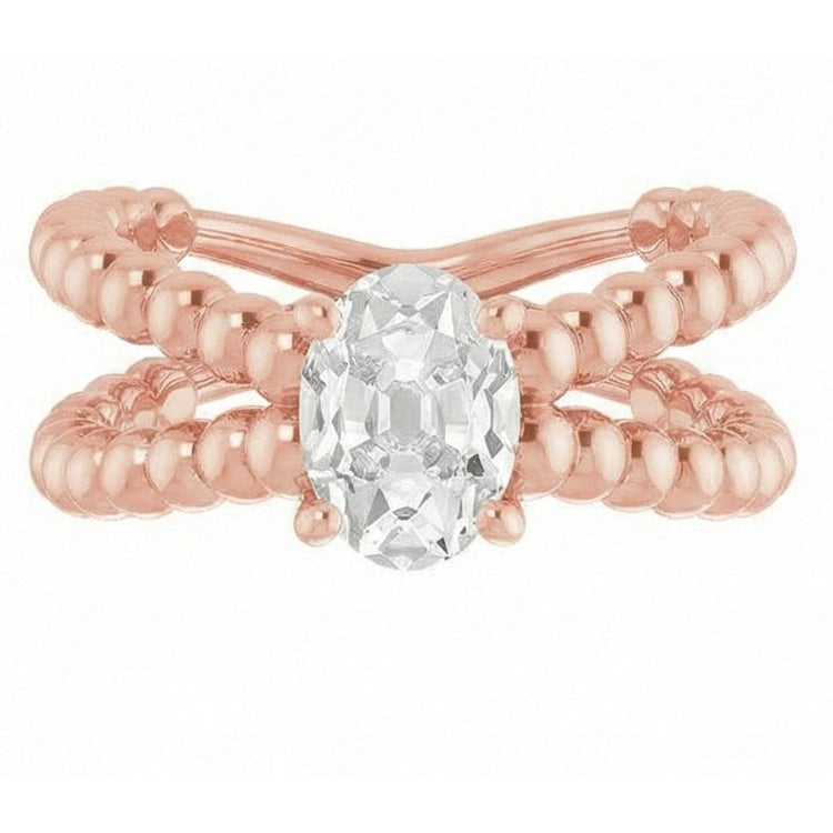 Bague Solitaire Or Naturel Diamant Taille Vieille Mine Perlée Style 3 Carats
