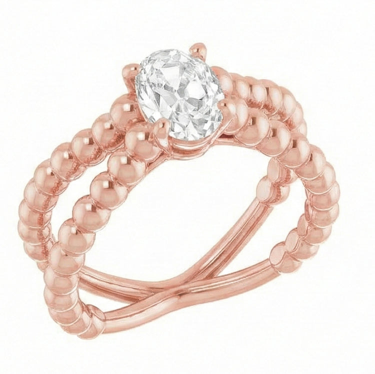 Bague Solitaire Or Naturel Diamant Taille Vieille Mine Perlée Style 3 Carats