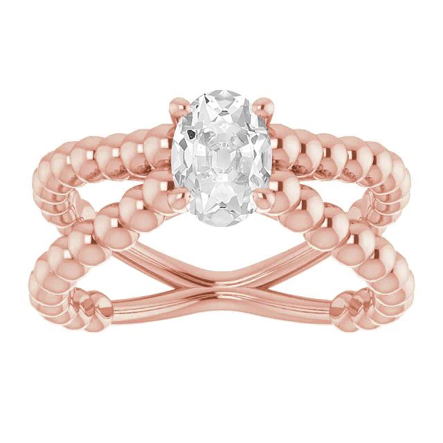 Bague Solitaire Or Naturel Diamant Taille Vieille Mine Perlée Style 3 Carats