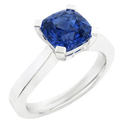 Bague Solitaire Or Radiant Saphir Bleu Naturel 1.50 Carats 4 Griffes