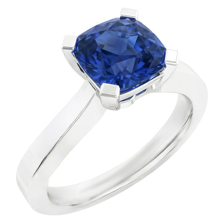 Bague Solitaire Or Radiant Saphir Bleu Naturel 1.50 Carats 4 Griffes