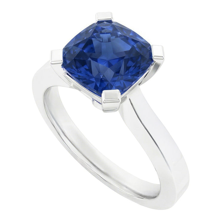 Bague Solitaire Or Radiant Saphir Bleu Naturel 1.50 Carats 4 Griffes