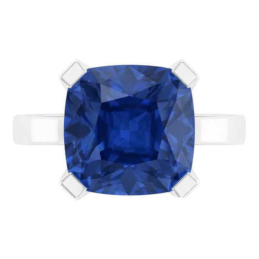 Bague Solitaire Or Radiant Saphir Bleu Naturel 1.50 Carats 4 Griffes