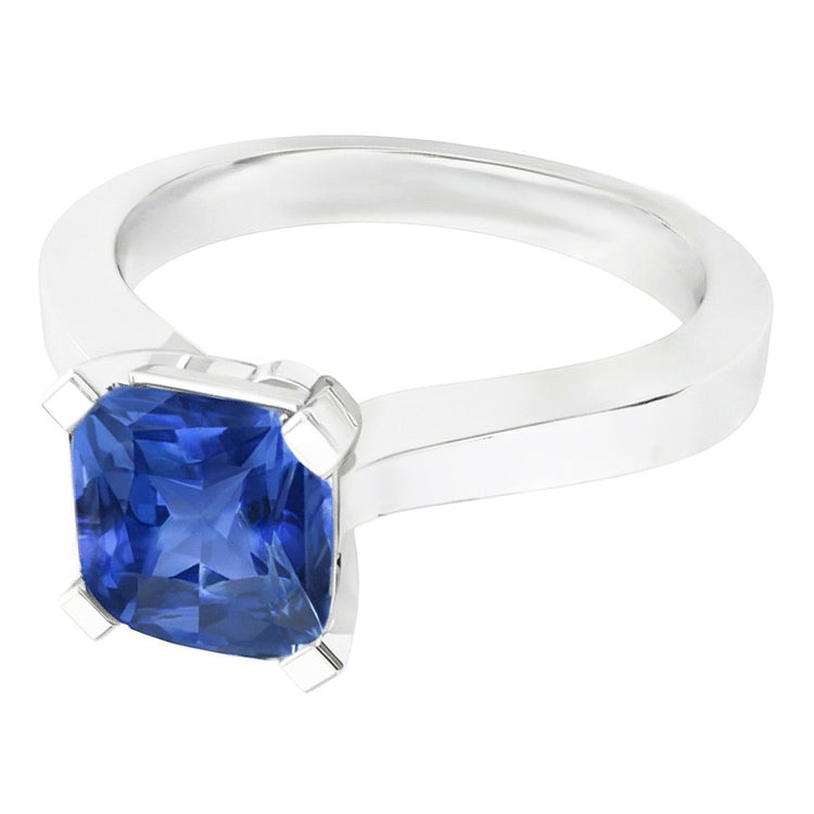 Bague Solitaire Or Radiant Saphir Bleu Naturel 1.50 Carats 4 Griffes