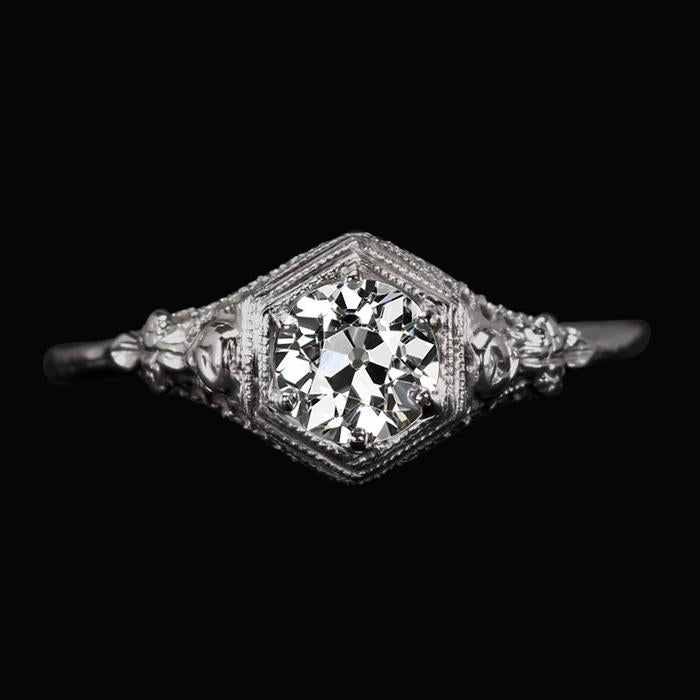 Bague Solitaire Or Rond Réel Diamant Européen Style Vintage 2 Carats