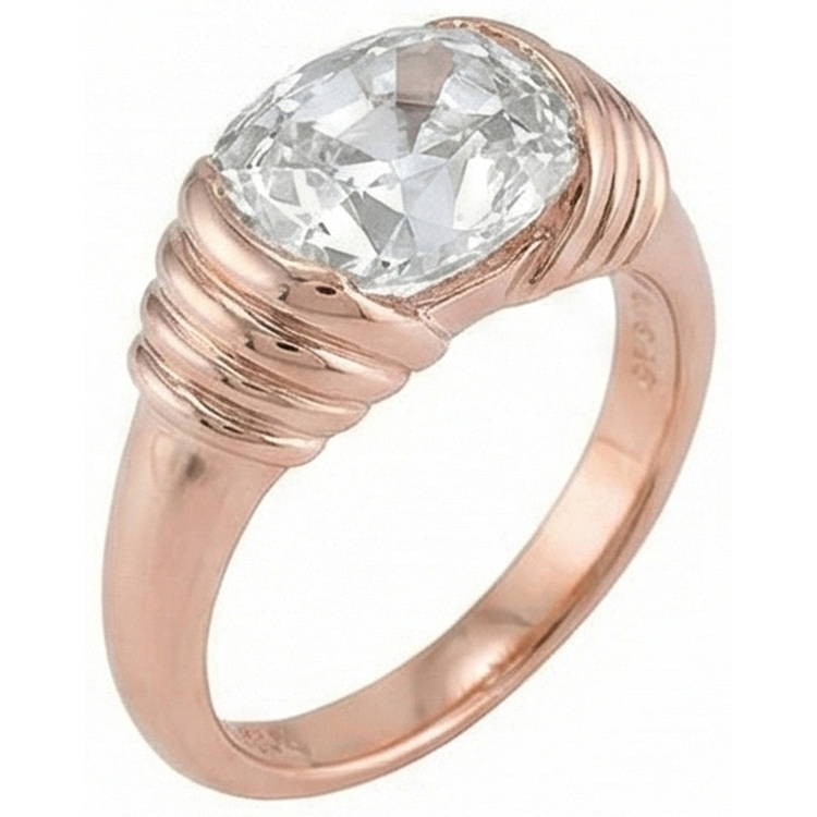 Bague Solitaire Or Rose Coussin Réel Diamant Taille Ancienne Mine 2.25 Carats