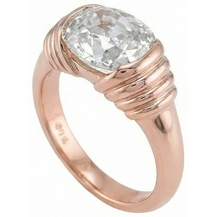 Bague Solitaire Or Rose Coussin Réel Diamant Taille Ancienne Mine 2.25 Carats