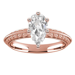 Bague Solitaire Or Rose Poire Vieux Mineur Réel Diamant 3.50 Carats Bijoux