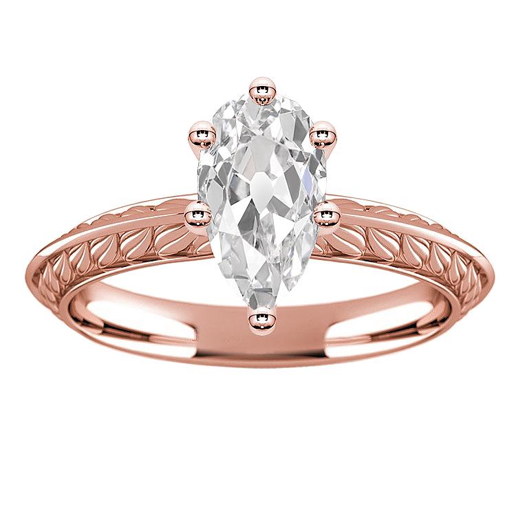 Bague Solitaire Or Rose Poire Vieux Mineur Réel Diamant 3.50 Carats Bijoux