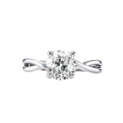 Bague Solitaire Or Taille Ancienne Réel Diamant Rond Tige Torsadée 1 Carat