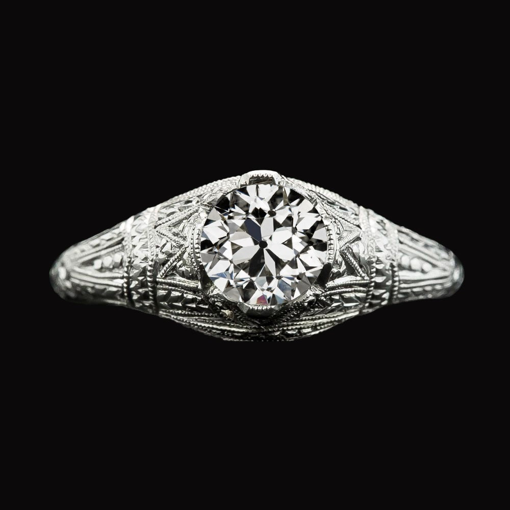 Bague Solitaire Or pour Femme Réel Diamant Taille Ancienne Style Antique 2 Carats