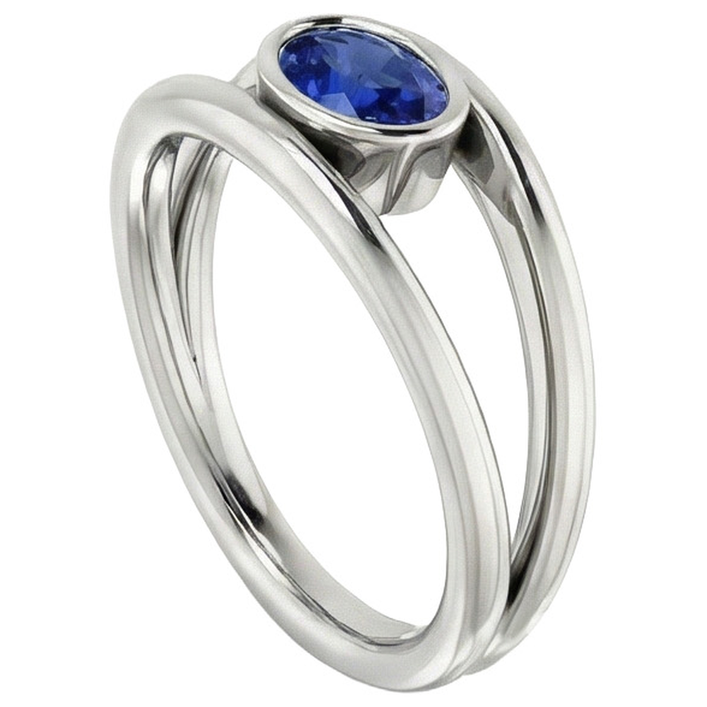 naturel oval saphir 2carats bague vue de dessus