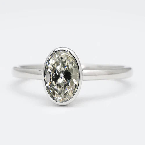 Bague Solitaire Ovale Ancienne Mine Cut Réel Diamond Bezel Serti Or 14K 3 Carats