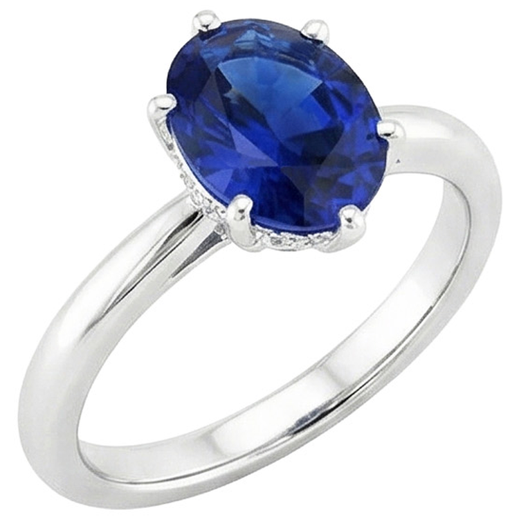naturel oval saphir 2.50carats bague angle de côté