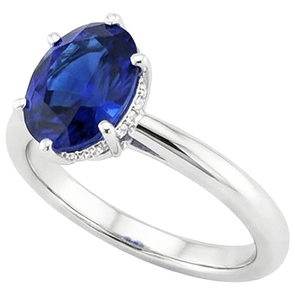 naturel oval saphir 2.50carats bague détail rapproché