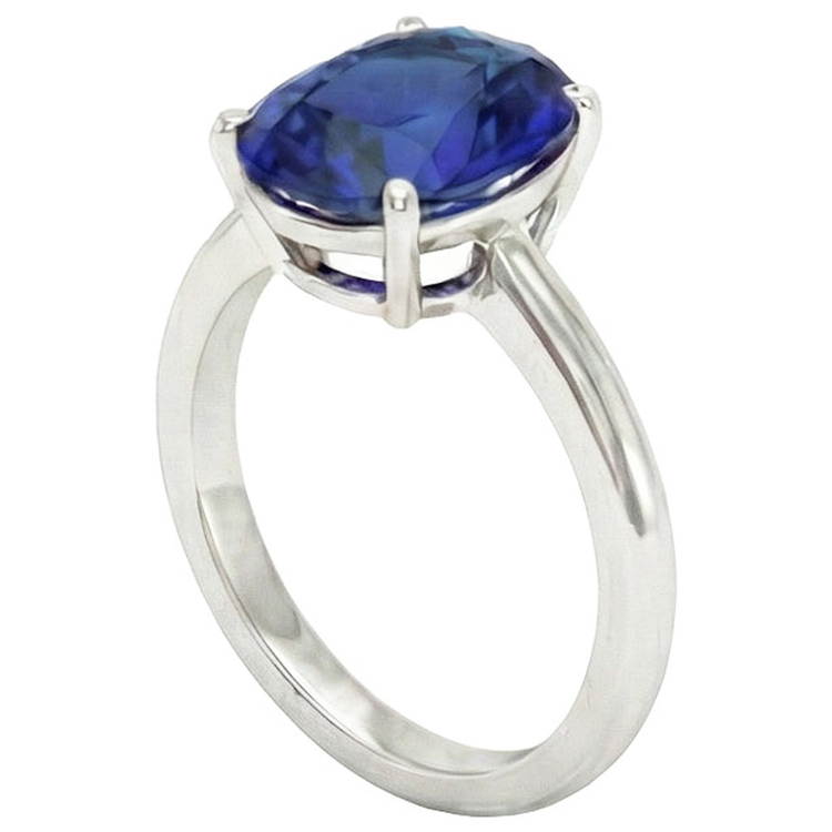 Bague Solitaire Ovale Ceylan Saphir Bleu Or Blanc 4.50 Carats