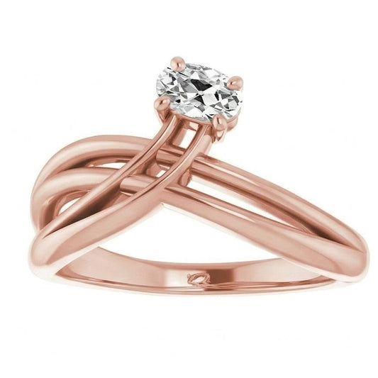 Bague Solitaire Ovale Or 14K Vieux Naturel Diamant Européen Bijoux 2 Carats