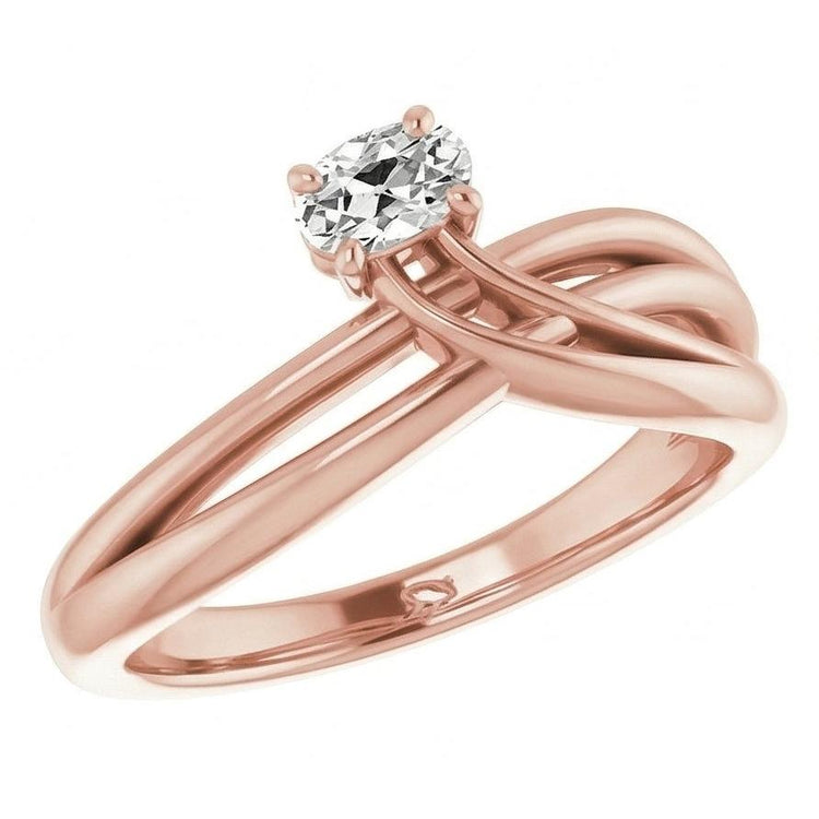 Bague Solitaire Ovale Or 14K Vieux Naturel Diamant Européen Bijoux 2 Carats