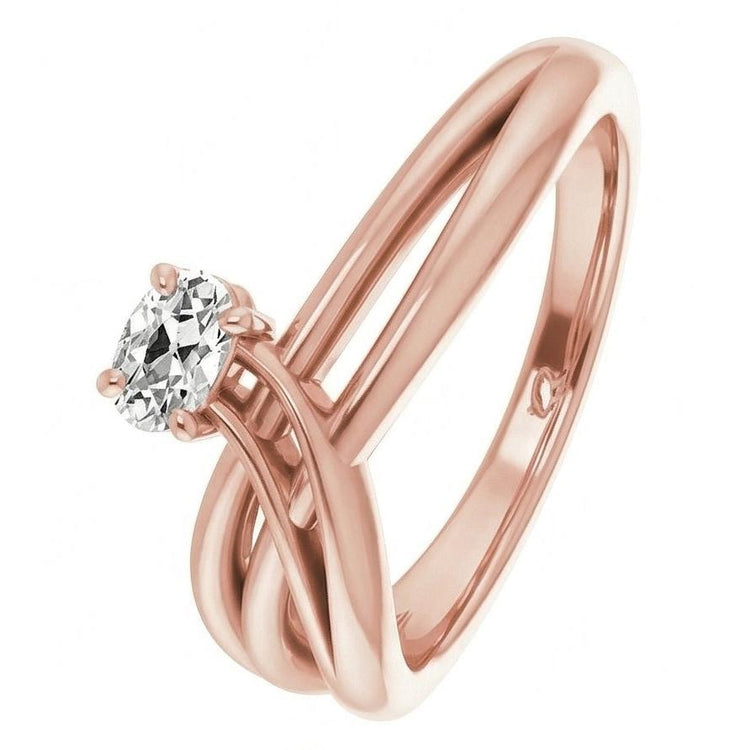 Bague Solitaire Ovale Or 14K Vieux Naturel Diamant Européen Bijoux 2 Carats