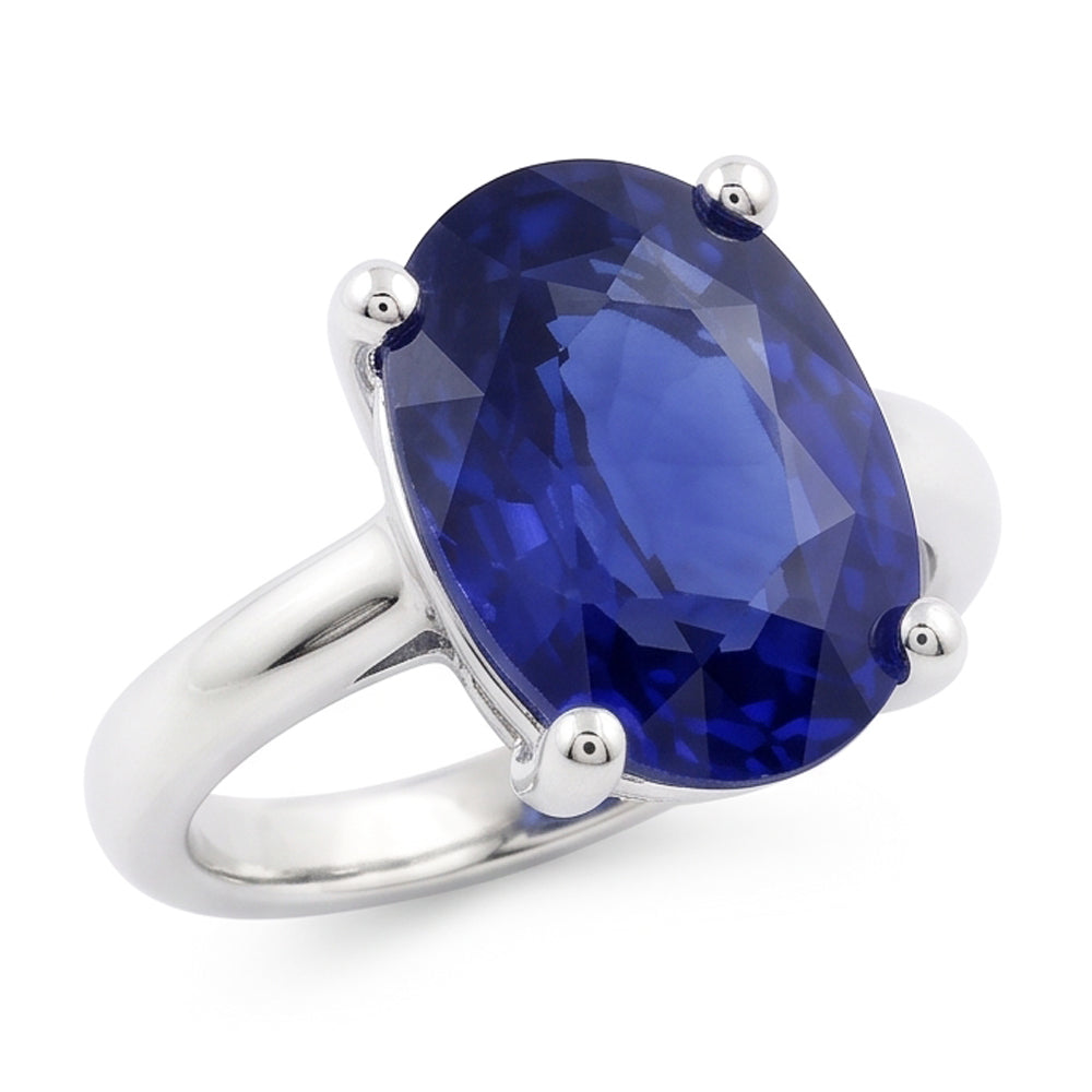 Bague Solitaire Ovale Or Blanc Saphir Ceylan 1.50 Carats