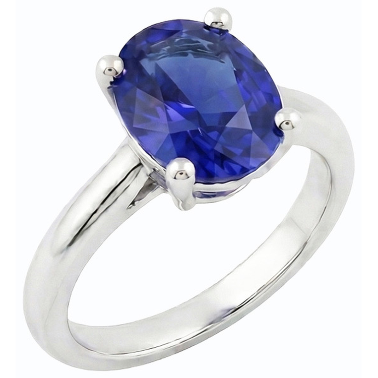 Bague Solitaire Ovale Or Blanc Saphir Ceylan 1.50 Carats
