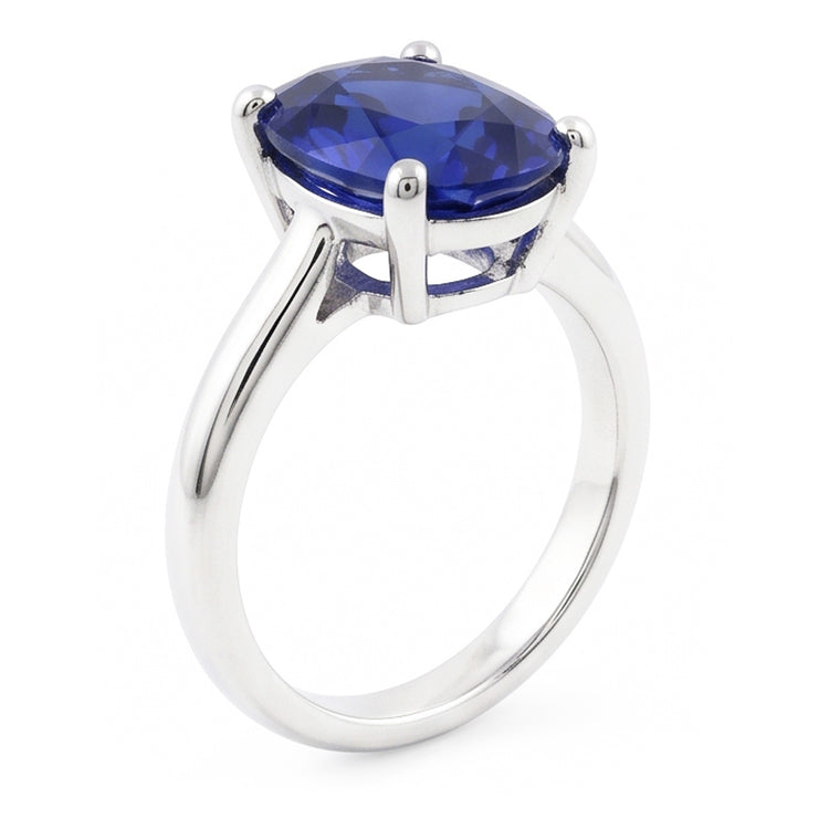 Bague Solitaire Ovale Or Blanc Saphir Ceylan 1.50 Carats