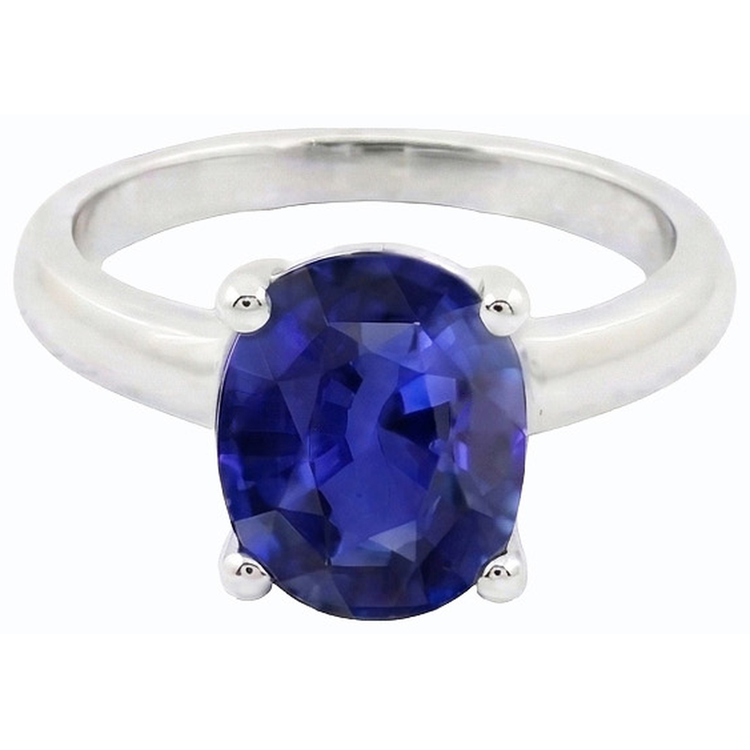 Bague Solitaire Ovale Or Blanc Saphir Ceylan 1.50 Carats