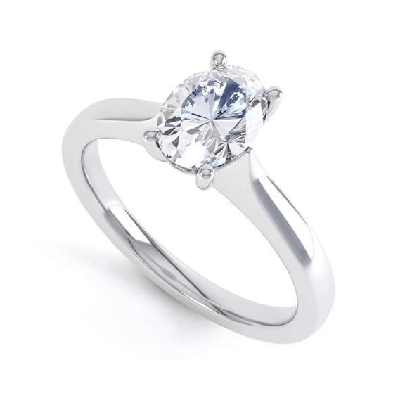 Bague Solitaire Ovale Réel Diamant Dame Or Blanc 1 Carat