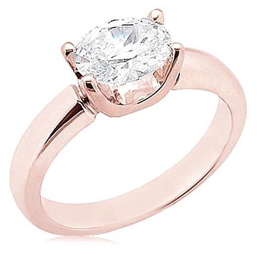 Bague Solitaire Ovale Réel Diamant Or Rose 2 Carats 4 Griffes