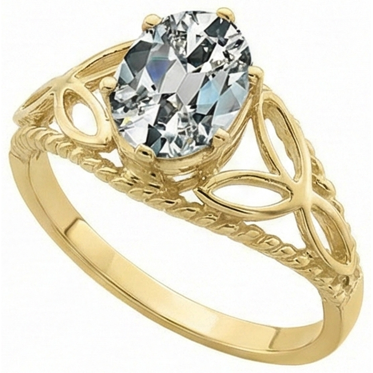 Bague Solitaire Ovale Réel Diamant Taille Ancienne Trinité Noeud Corde Style 3 Carats