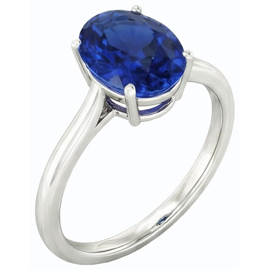Bague Solitaire Ovale Saphir Bleu Foncé 2 Carats Or Blanc