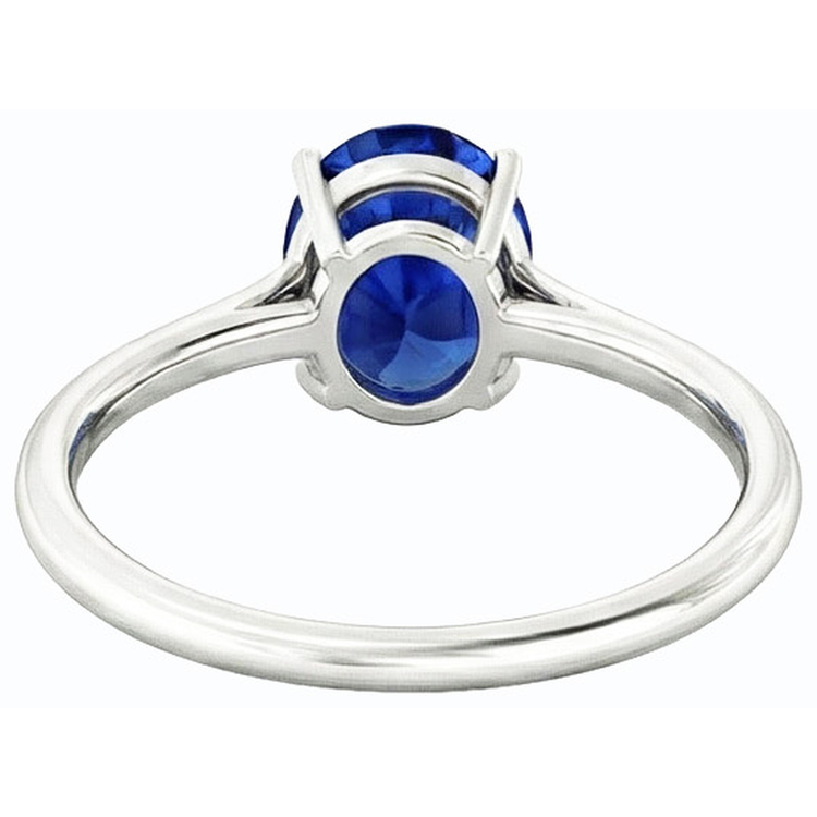 Bague Solitaire Ovale Saphir Bleu Foncé 2 Carats Or Blanc