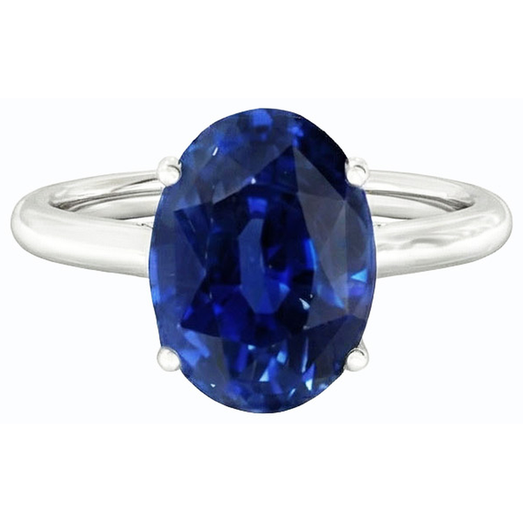 Bague Solitaire Ovale Saphir Bleu Foncé 2 Carats Or Blanc